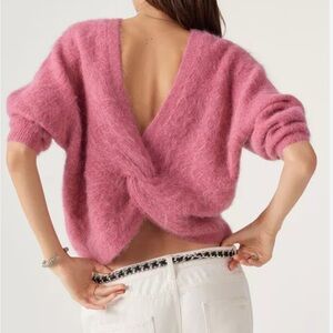 ba&sh Pink V-Neck Sweater with Twist Back